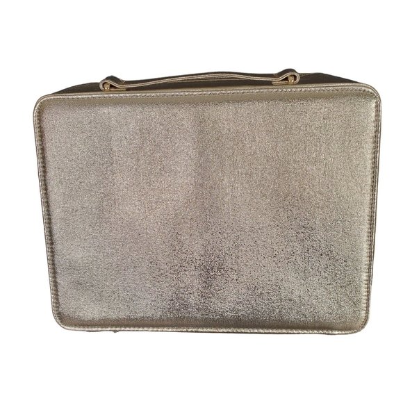 Lancome Case Cosmetic Makeup Travel Lingerie Zip Carry Handle Glam Glitz Gold - Picture 3 of 7